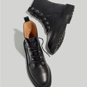 SOLD Madewell Rayana Black Leather Lace Up Boots